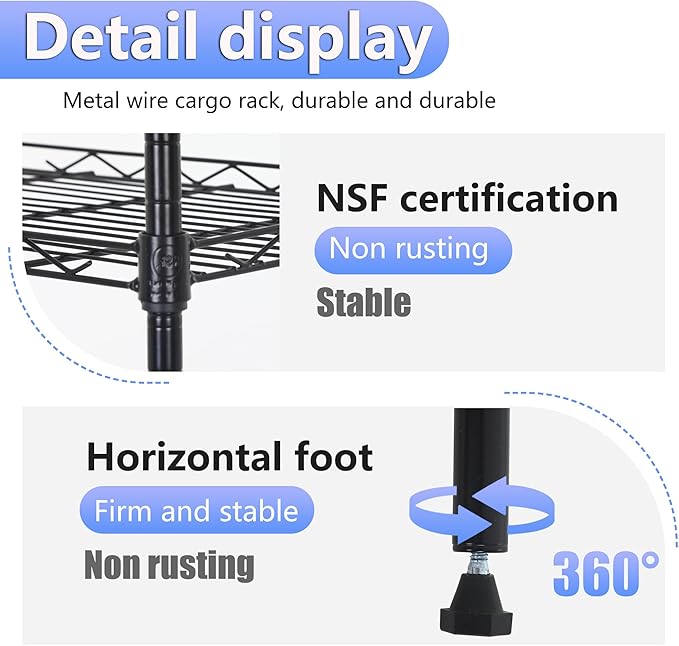 BestOffice Metal Garage Shelving 6 Tiers Garage Storage Shelves Heavy Duty 17”D x 12”W x 64”H Easy Assemble Wire Shelving NSF Certified Storage Shelves with Levling Feet for Home Garage Office, Black-NeatNest