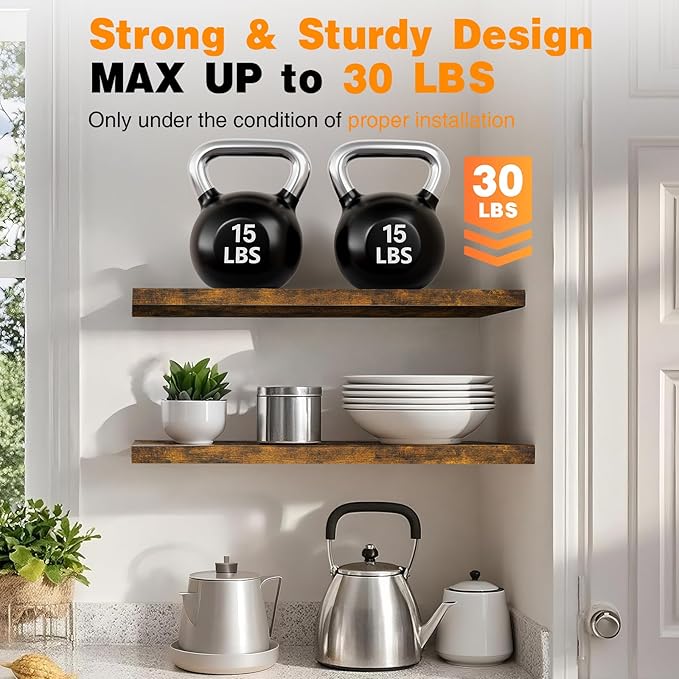 BAYKA Floating Shelves, 48 inches Long Wall Mounted Rustic Wood Shelves for Bathroom, Bedroom, Living Room, Kitchen, Office, Hanging Shelf for Books/Storage/Decor(Rustic Brown,Set of 2)-NeatNest