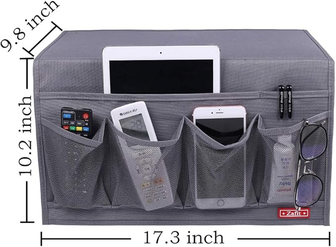 Bedside Storage Organizer - 6 Pockets, Table Cabinet Caddy for Remotes, Phone, Glasses (Grey)-NeatNest