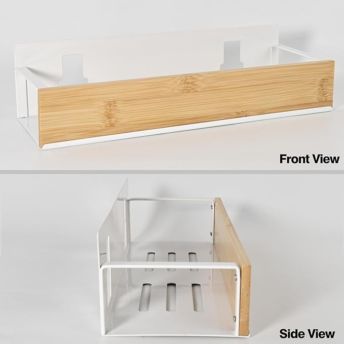 Bathroom Shelves,Wall Mounted Floating Shelf,Over Toilet Storage Shelf,Metal Bamboo Wall Shelves,Home Storage Organizer Essentials for Bathroom/Living Room/Kitchen/Bedroom(White)