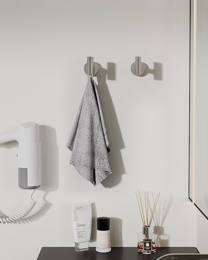 Brushed Nickel Towel Hook, Coat Robe Clothes Hook for Kitchen Garage Wall Mounted 4 Pack, 304 Stainless Steel, Heavy Duty Door Hanger, Cabinet Closet Wall Hook for Hotel Pool (Brushed Nickel)