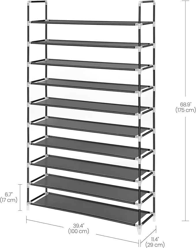 SONGMICS 10-Tier Shoe Rack, Shoe Storage for Hallway Closet, Slim and Space-Saving, Metal Frame, Non-Woven Fabric Shelves, Black ULSH11H-NeatNest