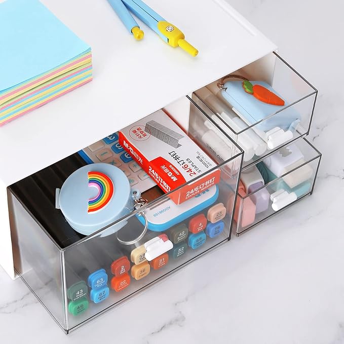 LETURE Desk Office Stationery Organizer with 3 Drawers, Desktop Vanity Makeup Organizer, Plastic Sundries Cosmetic Storage Organizer for Bathroom Counter or Dresser (White-3 Drawer)-NeatNest