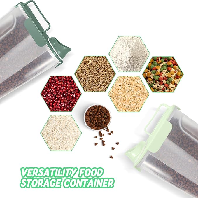 Dog Food Storage Container, Upgraded Large Nozzle BPA-free, 8-12 LBS Plastic Pet Food Storage Containers, With 4 Sealed Clasps, 1 Measuring Cup and Handle (2, Green+Dark Green, 5L)-NeatNest