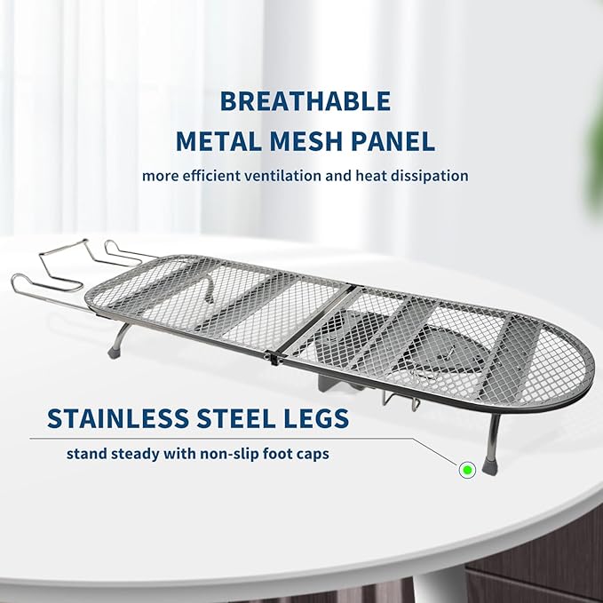 Folding Tabletop Ironing Board with Iron Holder Rest, Portable Space Saving Small Metal Ironing Board with Heat Resistant Cotton Cover