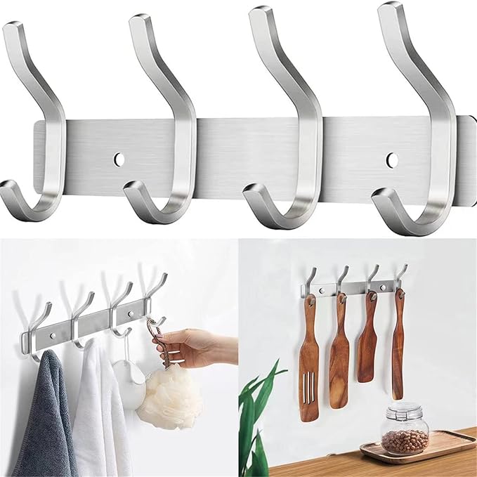 AZW Coat Rack Wall Mount,Heavy Duty Stainless Steel Metal Coat Hooks Hanging for Robes Bags Keys Hat Clothes and Bathroom Door Towels Hanger(Brushed Silver Nickel 4 Hooks-NeatNest