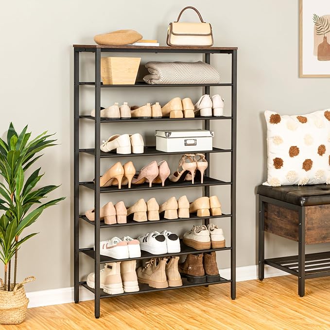 8-Tier Shoe Rack, Large Capacity Shoe Shelf, Shoe Organizer for Entryway, 28-32 Pairs of Shoes, Stable Sturdy, Tall Shoe Rack with Adjustable Metal Mesh Shelves, Rustic Brown SRHR1801Z-NeatNest