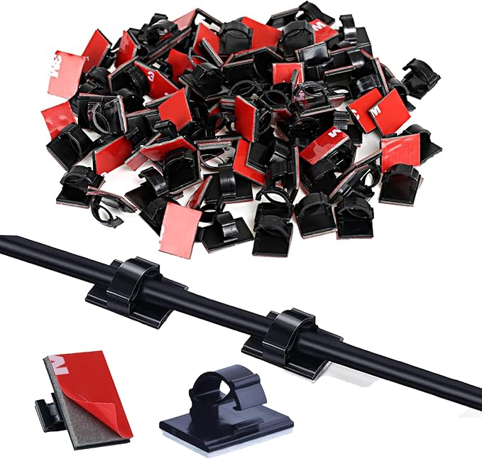 GWHOLE 100Pcs 3m Adhesive Cable Clips Cord Organizer Wire Management for Car, Office and Home-NeatNest