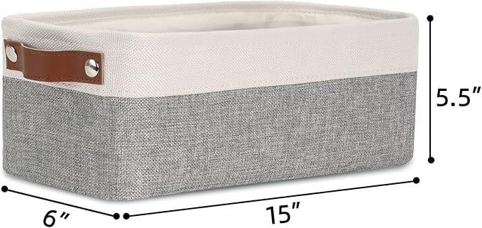 DULLEMELO Fabric Bathroom Storage Bin with Leather Handles, Narrow Organizer for Towels, Toilet Paper Rolls, Storage Basket for Back of Toilet, Vanities, Shelves & Cabinets (White&Gray)-NeatNest