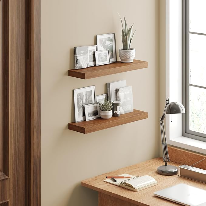 BAMEOS 24x6 Wall Shelf, 2-Shelf Modern Oak Floating Shelf Set for Bedroom, Bathroom, Kitchen Storage-NeatNest