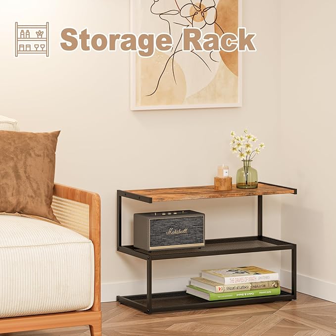Shoe Rack, Unique 5-Shaped Free Standing Shoe Shelf, 3-Tier Wooden Shoe Organizer with Wooden Top and Steel Frame for Front Door Entrance, Entryway, Hallway, 24.41" D x 11.02" W x 16.14" H-NeatNest