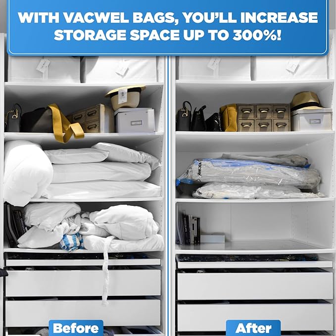 Vacuum Storage Bags for Clothes, Quilts, Pillows, Space Saver Size - Extra Strong Vacuum Seal Bags - 6x Pack Jumbo (43x30in)
