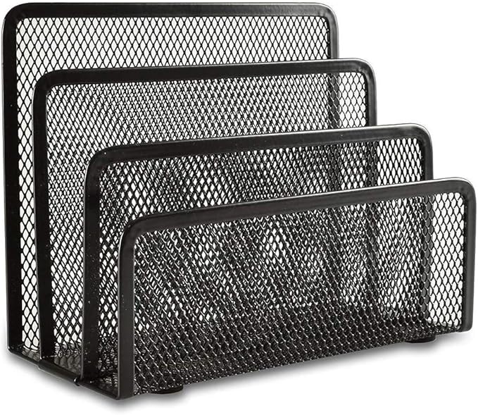 EASEPRES Desk Mail Organizer, Office Small Desktop Metal Mesh Envelope Letter Sorter Paper File Holder Organizer with 3 Vertical Upright Compartments, Black 1 Pack