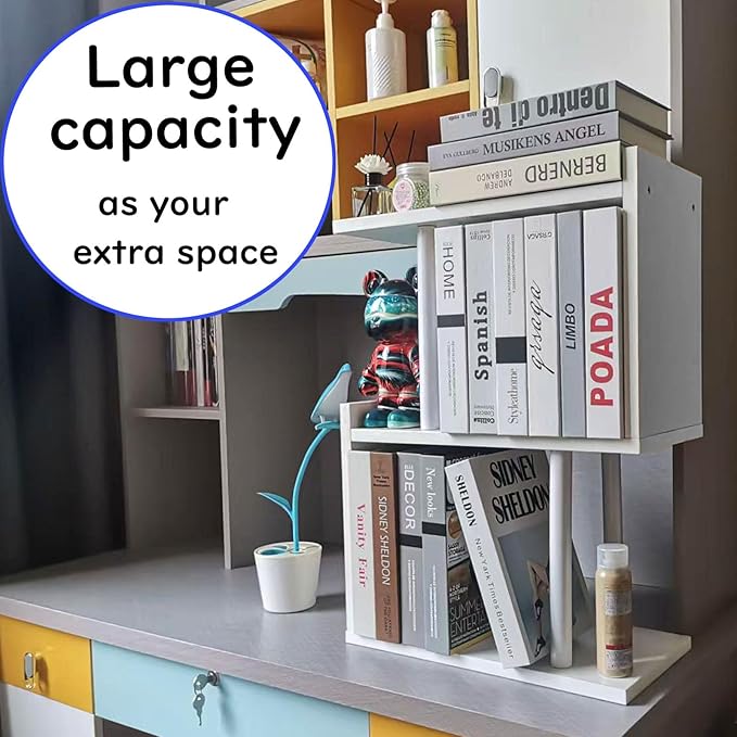 Desk Shelf for Top of Desk, Mini Cute Office Desk Desktop Storage Bookshelf White Versatility Organizers for Women, Kids-NeatNest