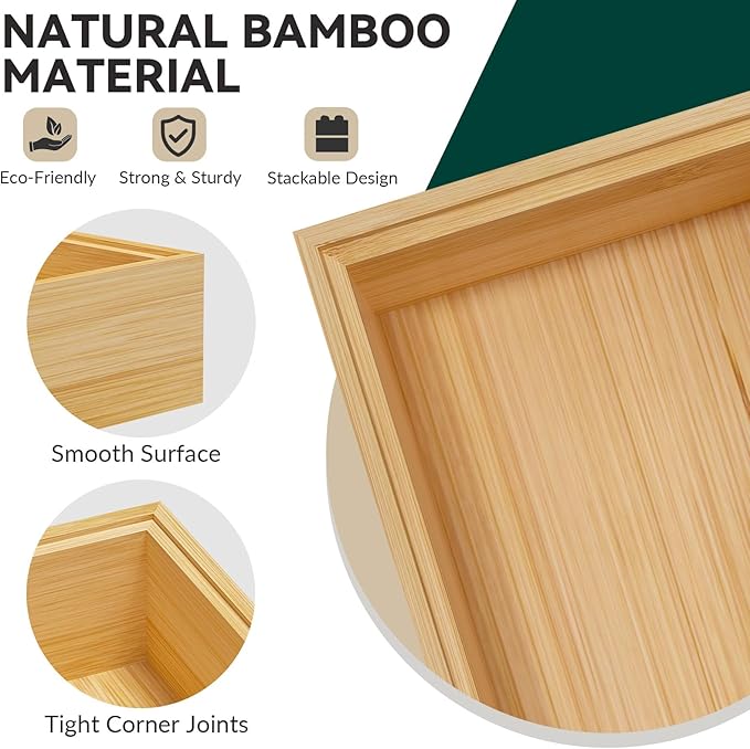 Bamboo Drawer Organizer - Silverware & Utensil Organizer, Stackable, 2 Pcs, Wooden Storage Box Tray (Bamboo, 12 X 6 X 2 Inch)-NeatNest