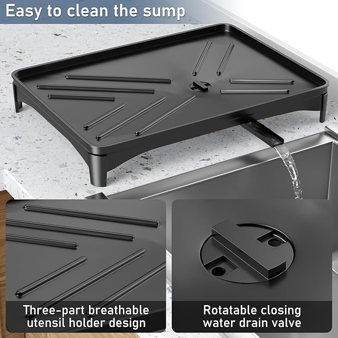 Black Stainless Steel Dish Drying Rack for Kitchen Counter, Space-Saving Dish Drainer with Drainboard, Utensil Holder & Collapsible Design-NeatNest