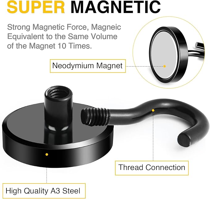 DIYMAG Black Magnetic Hooks, 118 LB Heavy Duty Strong Magnet with Hooks, Strong Rare Earth Neodymium Magnet Hooks for Hanging, Magnetic Hanger for Curtain, Home, Kitchen, Workplace, 20 Packs-NeatNest