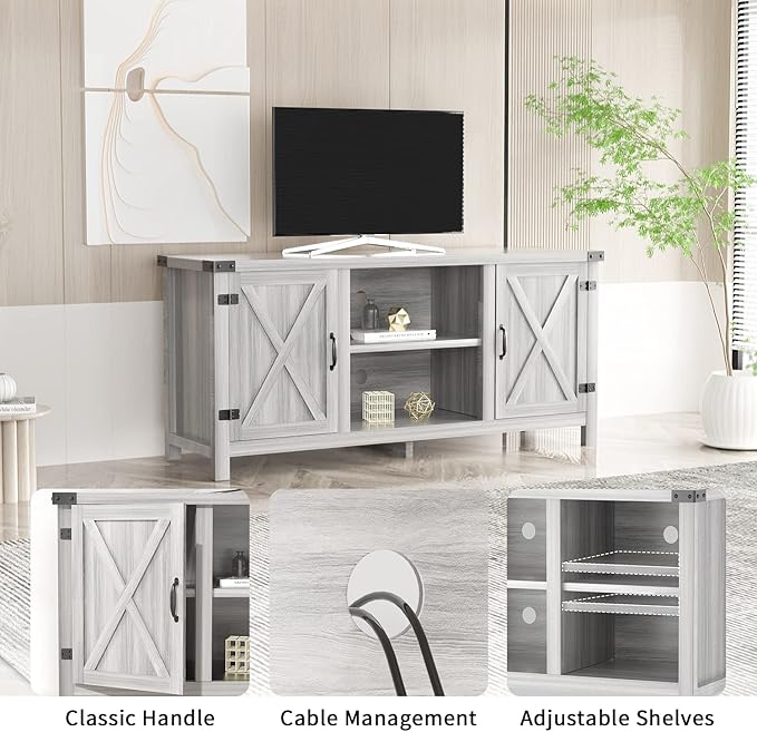 JUMMICO TV Stand, 65 Inch TV Farmhouse Entertainment Center with Double Barn Doors and Storage Cabinets, Console TV Table Media for Living Room, Bedroom (Grey)-NeatNest