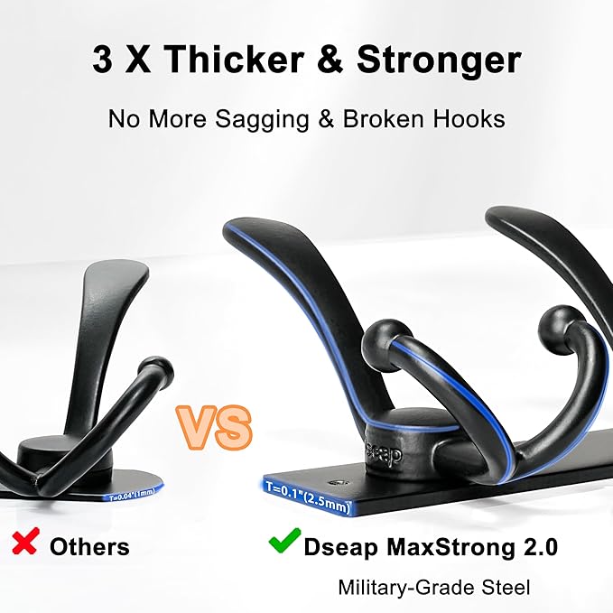 Dseap MaxStrong 2.0 Coat Rack Wall - 37” Long 10 Tri Hooks - Ultra Heavy-Duty Stainless Steel Wall Mount Coat Hanger, Hook Rail for Clothes Hats Jacket Towels Grey