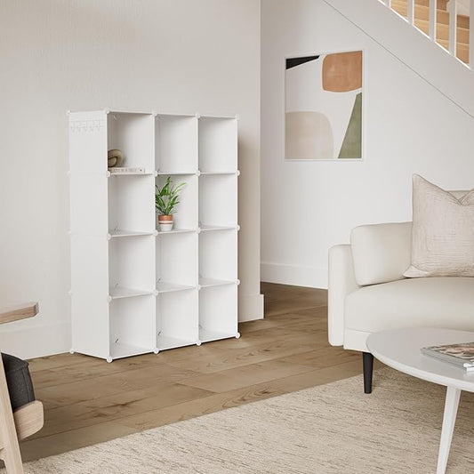 C&AHOME Cube Storage Organizer, 12-Cube Shelves Units, Closet Cabinet, DIY Plastic Modular Book Shelf, Ideal for Bedroom, Living Room, Office, 36.6" L x 12.4" W x 48.4" H Milky UPCS12M-NeatNest