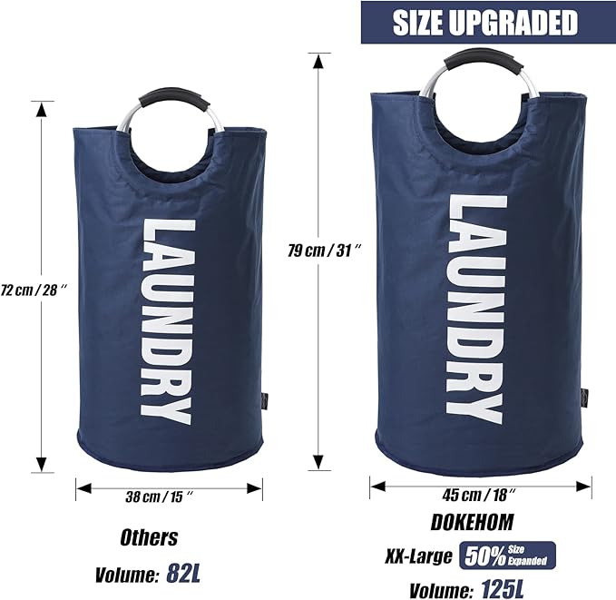 DOKEHOM 125L X-Large Collapsible Washing Laundry Basket Bag (7 Colors) for Bedroom, Fabric (Dark Blue, XL)-NeatNest