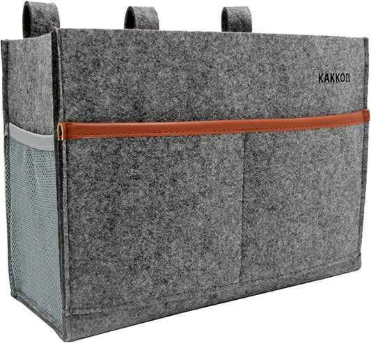 Bedside Caddy, Hanging Storage Bag, Chair Organizer Caddy, Remote, Magazine, Drink Bottle, Cell Phone Holder with Fixed Straps for Hospital Bed, Dorm Bed, Baby Stuff, Office (Grey Small)-NeatNest