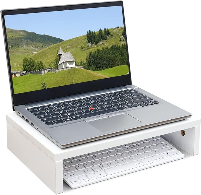 TEAMIX 14.2 inch White Monitor Stand Riser, Wood Monitor Riser with Storage for Desk Small Monitor Stand TV/Screen/PC/Laptop Riser Computer Stand Desktop Shelf (White-14.2 inch)-NeatNest