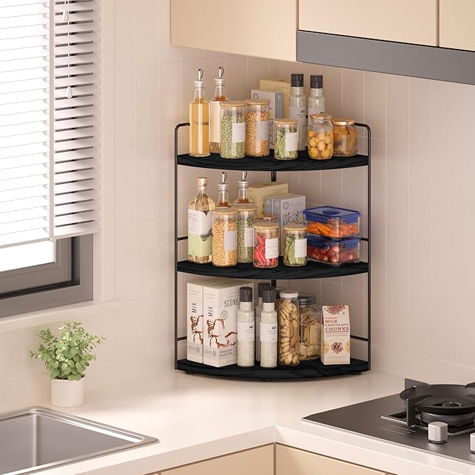 ZGO 3-Tier Bathroom Organizer Countertop, Corner Bathroom Counter Organizer, Makeup Organizer for Vanity Skincare Organizers and Storage, Bathroom Counter Storage(Black)-NeatNest