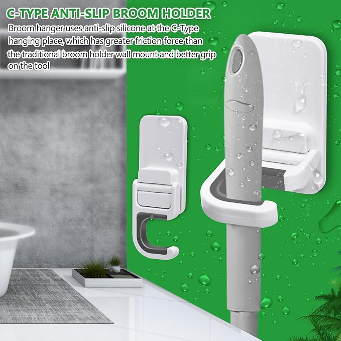 4pack Broom Holder Wall Mount Mop Holder Broom and Mop Gripper Self Adhesive No Drilling Anti-Slip Mop Handle Hanger Household Cleaning Organizer, Holds up to 6 lb-NeatNest