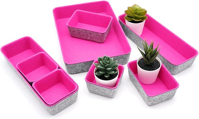 Welaxy desk drawer organizers tray for office suppliers entryway catchall key holder makeup crafts pens decluttering 8-piece back to school (hot pink)-NeatNest