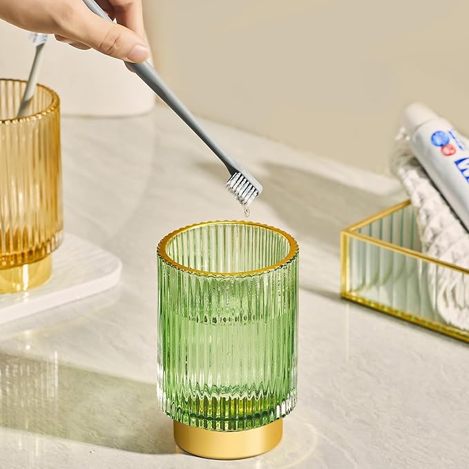 Makeup Brush Holder Organizer,Toothbrush Holders,Desk Pen Pencil Holder,Multifunctional Vintage Glass Brush Cup(L/White/A3-9-US)-NeatNest