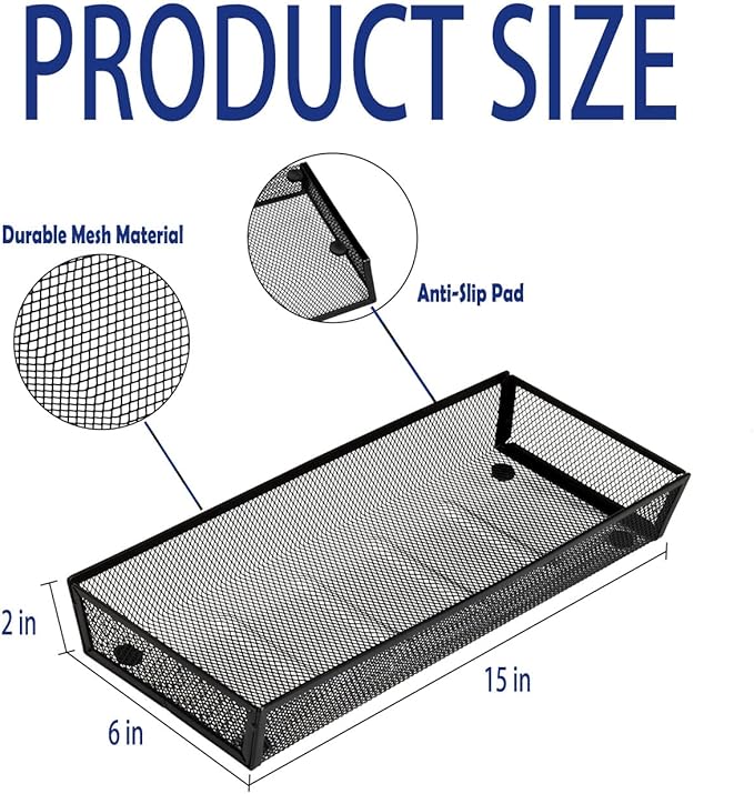 BYCY Silverware Drawer Organizer, Mesh Utensil Organizer for Kitchen Storage, Black Steel Metal Mesh Tray for Flatware Fork Spoon Knife… (15 * 6-4P-Black)-NeatNest