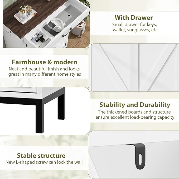 Shoe Storage Cabinet with 2 Flip Drawers, Narrow Shoe Cabinet for Entryway with 1 Top Drawer, Freestanding Hidden Shoe Rack Cabinet with Metal Legs for Foyer, Hallway (White)-NeatNest
