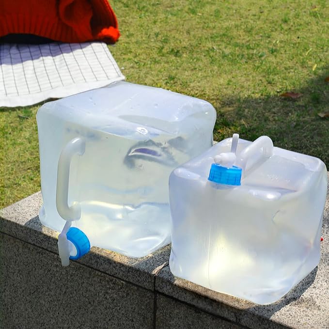 2 Pack Collapsible Water Container with Spigot, Foldable Cube Water Jugs Portable Water Storage for Outdoors Camping Hiking Disaster Preparedness & Survival Gear 1.4/2.6/4/5.3 Gallon-NeatNest