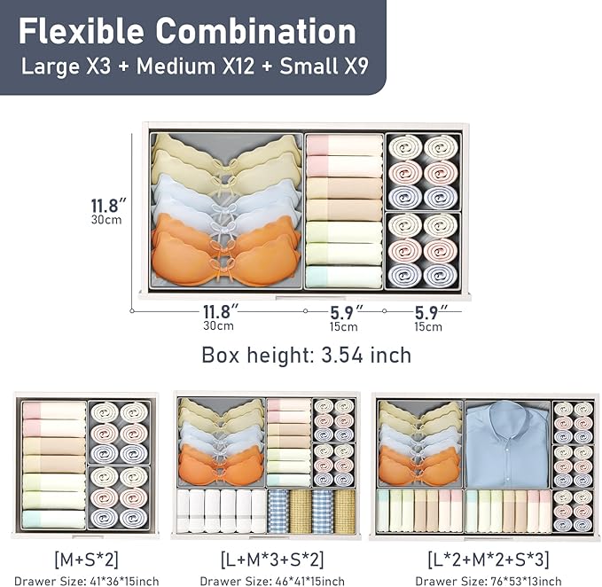 DIMJ Drawer Organizer Clothes Storage - 24 Pack Baby Dresser Organizer for Nursery, Foldable Closet Drawer Organizer Bins for Bedroom Organization, Fabric Storage Dividers for Socks, Underwears, Bras-NeatNest