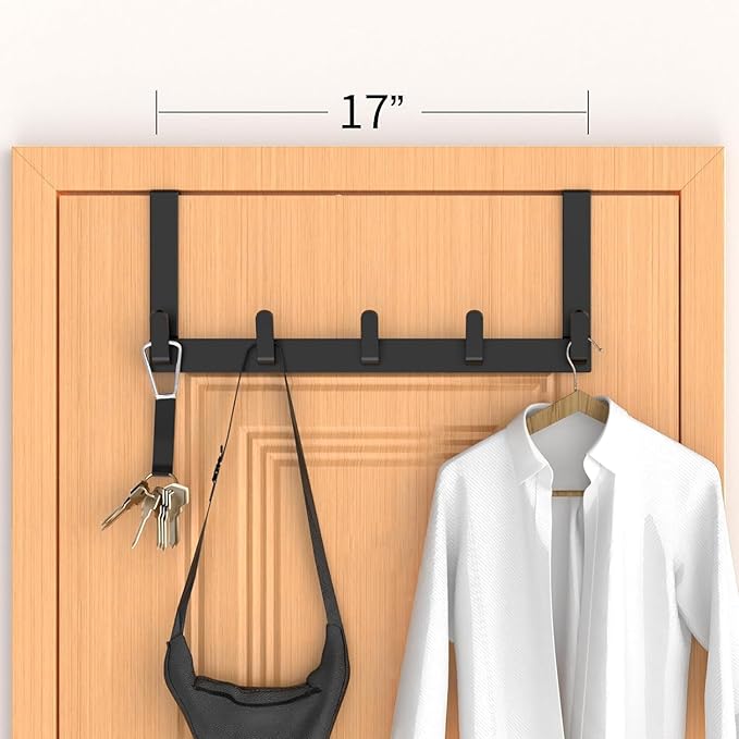 Over The Door Hooks Hanger with Extended Arms, Fit 1 3/8" Door, L7U - Bathroom Accessories and Towel Rack Organizer Holder - Matte Black, 1 Pack