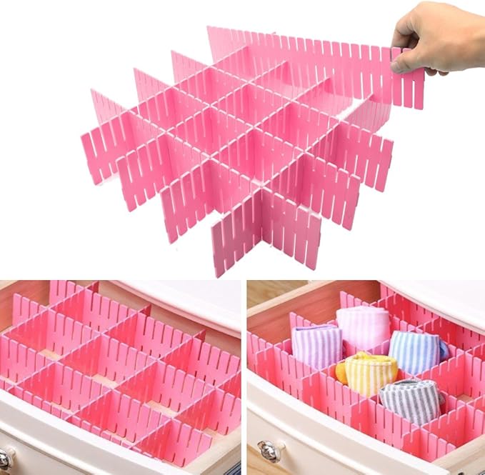 8pcs DIY Plastic Drawer Organizer Adjustable Drawer Dividers for Home Tidy Closet, Socks, Underwear, Office School Supplies, Kitchen Utensil Tools (Pink)-NeatNest