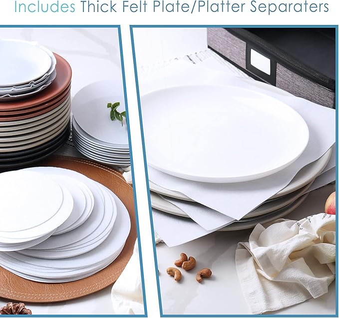 Fine China Storage Containers, 8 Piece Quilted Dish Storage Containers for Flatware & Utensil, Mug, Platter and Wine Glass with Felt Dividers, Durable Dinnerware Dish Organizers for Moving, Grey-NeatNest
