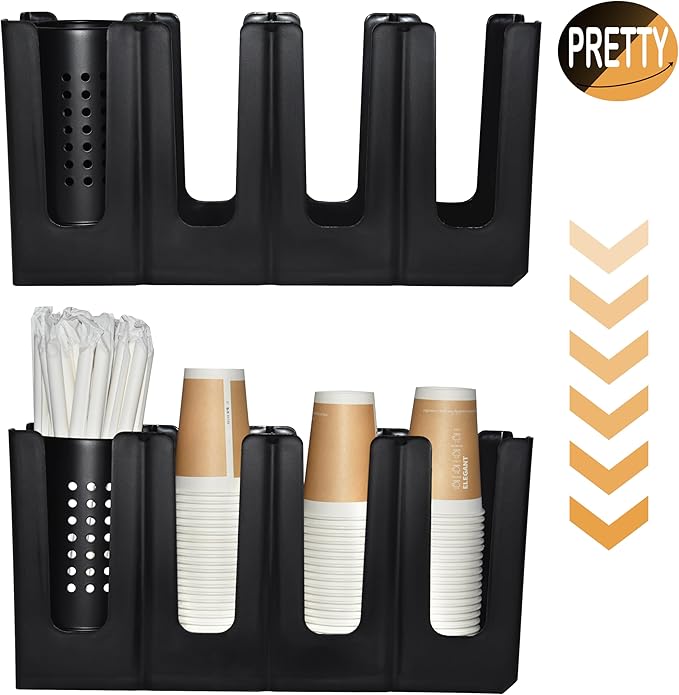 Cup Holder Lid Dispenser with Straw Organizer,4 Compartment 7 Adjusting,Cup Storage Organizer for Breakroom Countertop Coffee Station Bar Restaurant-NeatNest