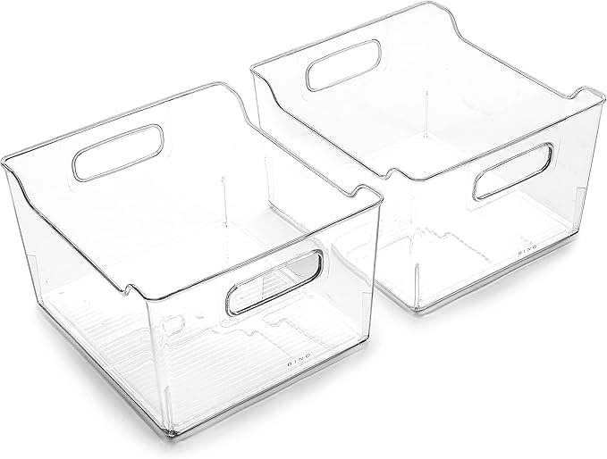 BINO | The Lodge Collection | Plastic Storage Bins - 2 Pack | Multi-Use Organizer With Built-In Handles | BPA-Free | for Pantry, Home, Fridge, and Freezer Organization-NeatNest