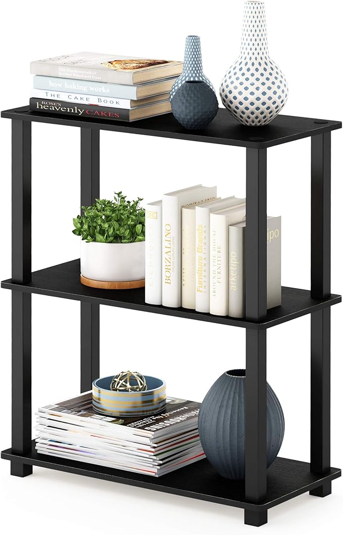 Furinno Turn-S-Tube 3-Tier Compact Multipurpose Shelf Display Rack with Square Tube, Americano/Black-NeatNest