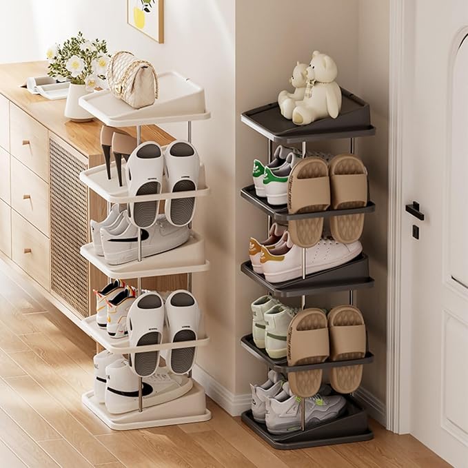 Vertical Shoe Rack,5 Tiers Stackable Shoe Rack for 10 Pairs, Narrow Shoe Tower,Space Saving, for Entryway, Living Room, Bedroom,Closet,DIY Free Standing Shoe Organizer(Khaki, 5 Tiers)-NeatNest
