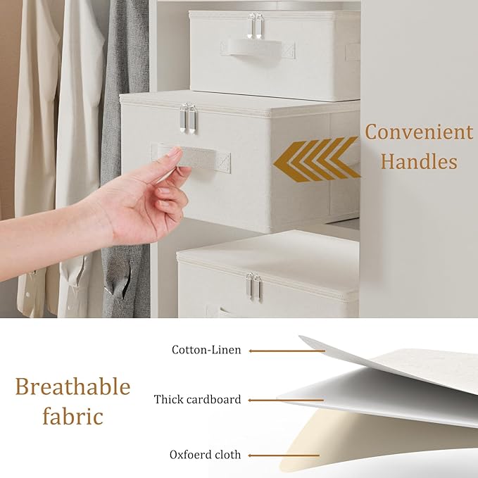 Underbed Storage Cube, Closet Organizer with Lid, Foldable Home Container Bags for Organizing Clothes, Shoes, Blankets, Pillows, 15.7x11.8x7.8Inches, Beige, 2 Pack-NeatNest
