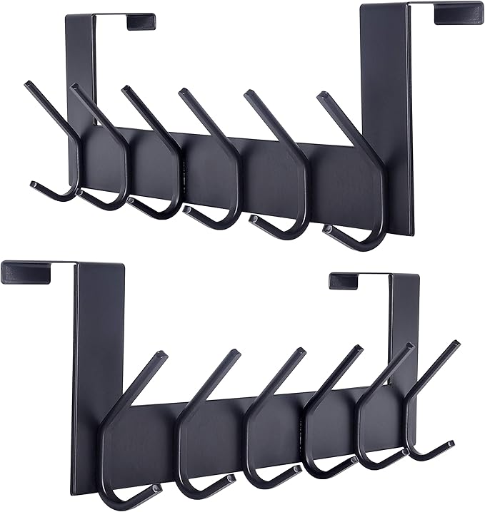 SKOLOO Over The Door Hook, Black, No Assembly Required, Stainless Steel, Door Coat Rack for Entryway, Over Door Towel Hooks for Bathroom, Coat Hooks for Hanging Coats, Backpack, Jacket, Pack of 2