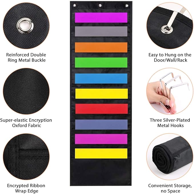 ABC life Hanging Wall File Organizer, 2 Packs, 10 Pocket Office, Home, Classroom, 6 Removable Poly Hanging File Folders, Wall Folder Organizer, Back to School Supplies