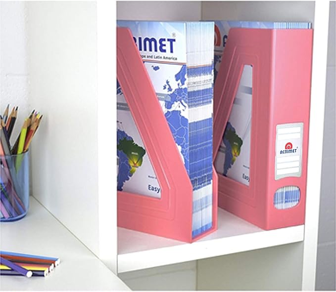 Acrimet Magazine File Holder, Durable Rack, Space-Saving Organizer (Plastic) (Solid Pink Color) (2 pack)