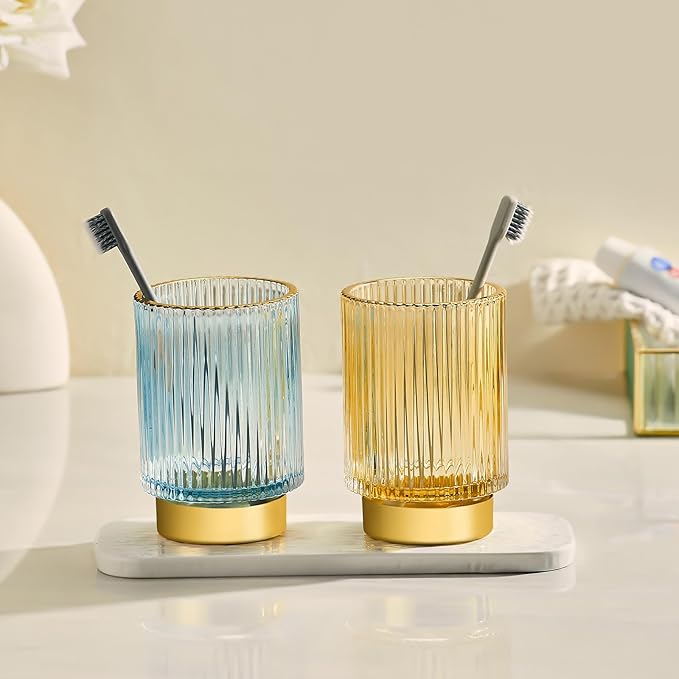 Makeup Brush Holder Organizer,Toothbrush Holders,Desk Pen Pencil Holder,Multifunctional Vintage Glass Brush Cup(L/Blue/A3-8-US)-NeatNest