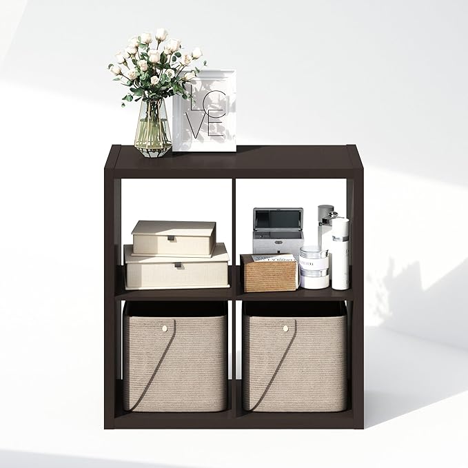 Furinno Cubic Open Back Multipurpose Clothing & Closet Storage Organizer Shelf, 4-Cube, Black Dark Oak