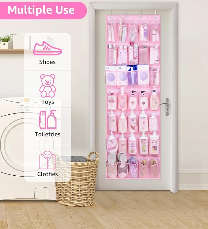 MISSLO 35 Pockets Kids Shoe Organizer for Baby sturdy Oxford Toddler Shoe Rack for Closet Cute Over the Door Shoe Storage Hanging Pink Girl Room Decor-NeatNest