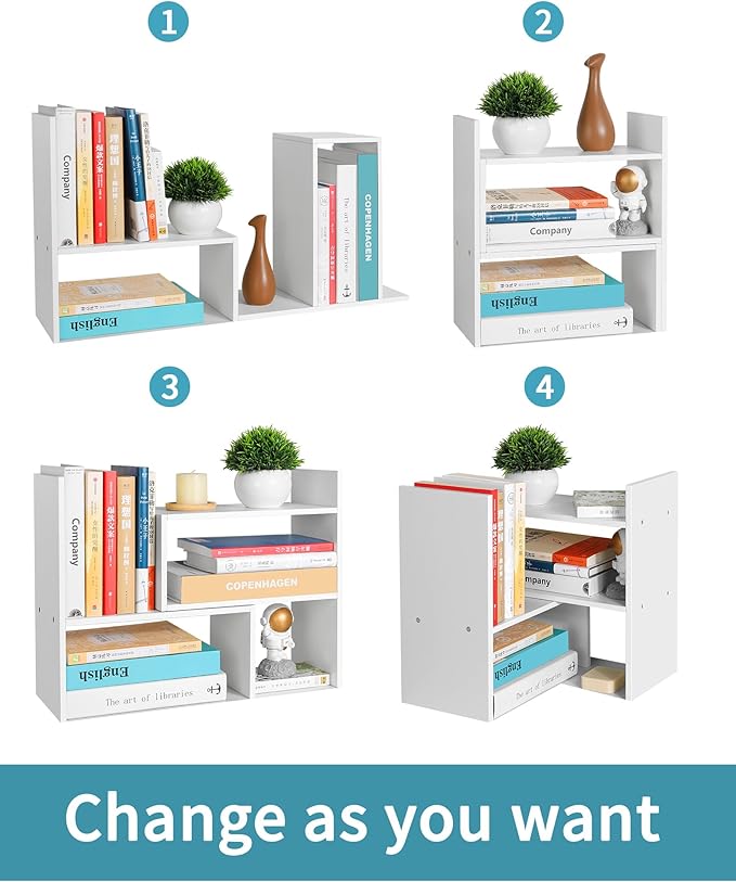 Desktop Shelf Organizer,Adjustable Stackable Office Storage Rack,Wood Display Shelf,White Small Bookshelf for Desktop,Tabletop Desk Shelf,Multipurpose Shelves for Office, Dormitory,Home Decor.-NeatNest